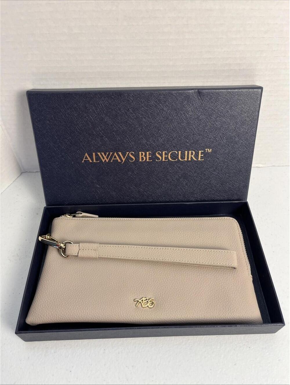 ABS Always Be Secure Light Beige Clutch with Zip Closure & Original Box